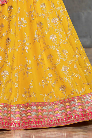 Yellow Sequins Georgette Lehenga Choli With Dupatta ('8001)
