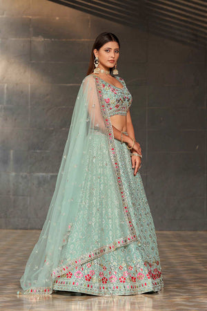 Blue Sequins Georgette Lehenga Choli With Dupatta ('8002)