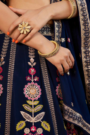 Navy Blue Sequins Georgette Lehenga Choli With Dupatta ('8003)