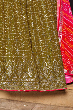 Olive Sequins Georgette Lehenga Choli With Dupatta ('8004)