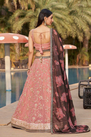 Pink Sequins Georgette Lehenga Choli With Dupatta ('8005)