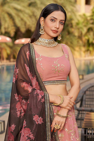 Pink Sequins Georgette Lehenga Choli With Dupatta ('8005)