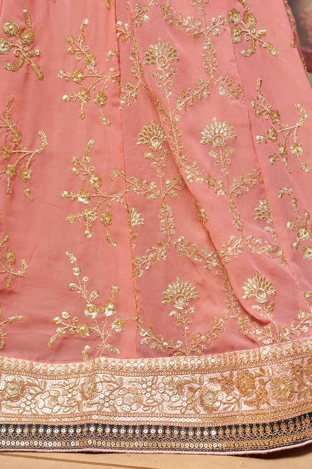 Pink Sequins Georgette Lehenga Choli With Dupatta ('8005)
