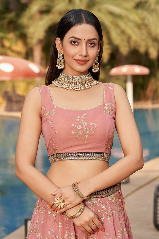 Pink Sequins Georgette Lehenga Choli With Dupatta ('8005)