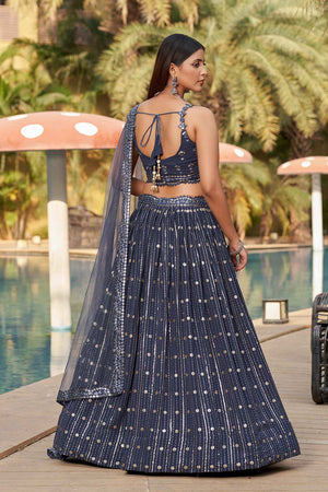 Dark Grey Sequins Georgette Lehenga Choli With Dupatta ('8006)