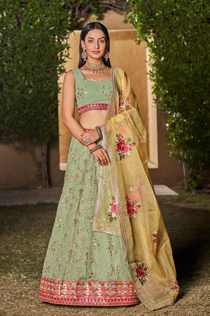 Pista Sequins Georgette Lehenga Choli With Dupatta ('8007)