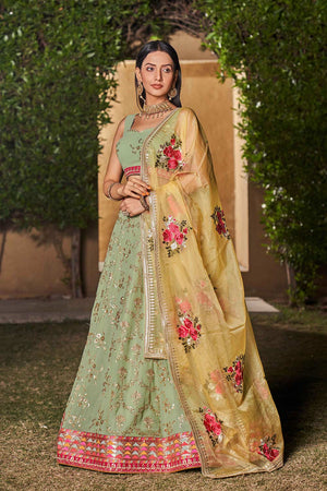 Pista Sequins Georgette Lehenga Choli With Dupatta ('8007)