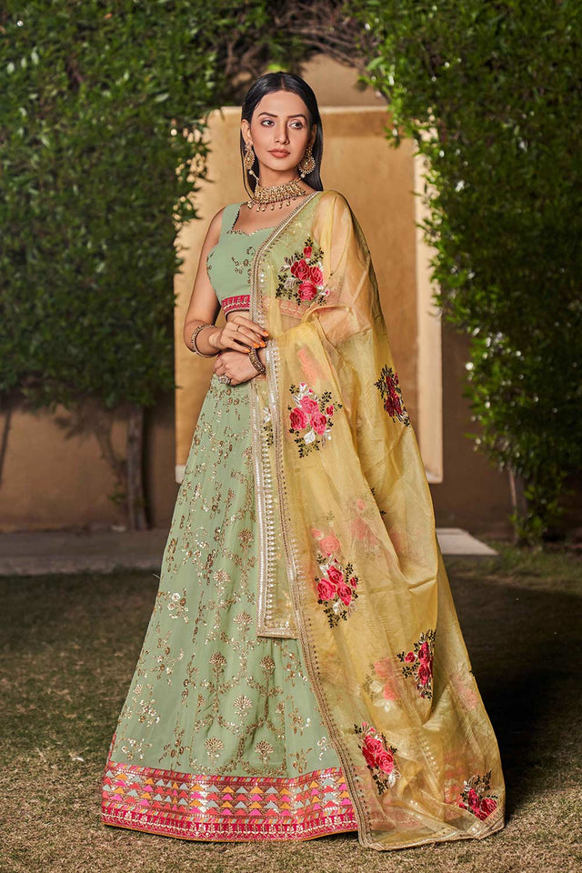 Pista Sequins Georgette Lehenga Choli With Dupatta ('8007)