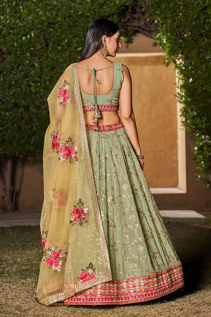 Pista Sequins Georgette Lehenga Choli With Dupatta ('8007)