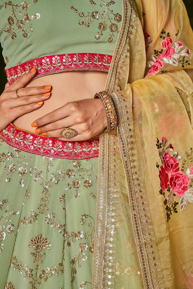 Pista Sequins Georgette Lehenga Choli With Dupatta ('8007)