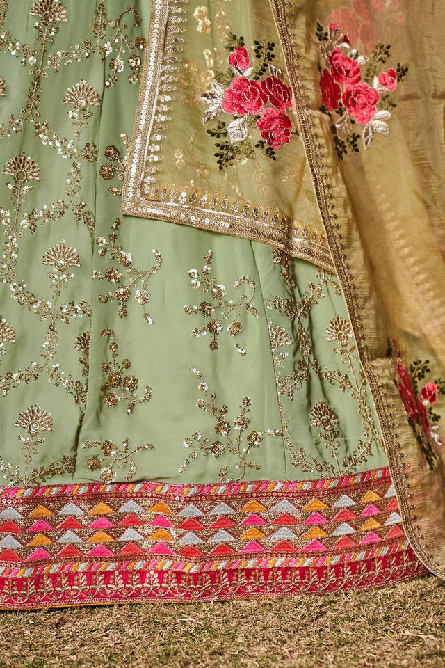 Pista Sequins Georgette Lehenga Choli With Dupatta ('8007)