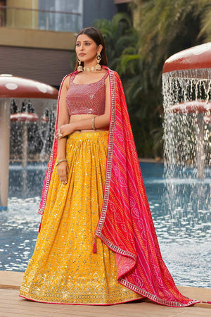 Yellow Sequins Georgette Lehenga Choli With Dupatta ('8008)