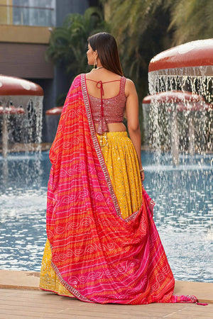 Yellow Sequins Georgette Lehenga Choli With Dupatta ('8008)