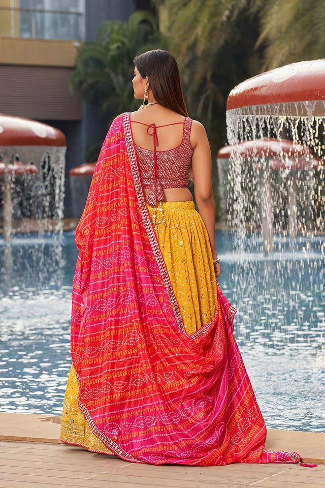 Yellow Sequins Georgette Lehenga Choli With Dupatta ('8008)