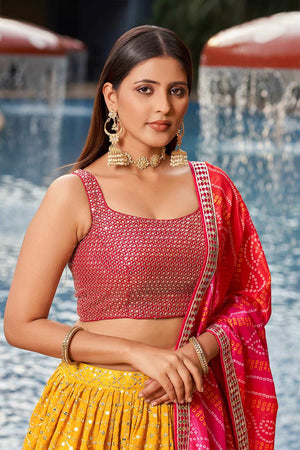 Yellow Sequins Georgette Lehenga Choli With Dupatta ('8008)