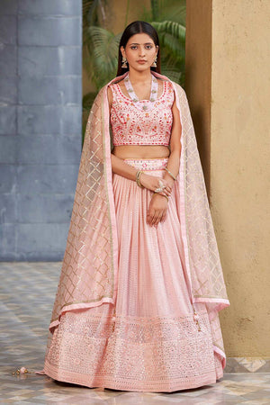 Pink Sequins Georgette Lehenga Choli With Dupatta ('8009)