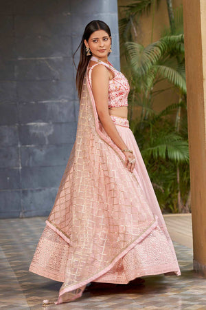 Pink Sequins Georgette Lehenga Choli With Dupatta ('8009)