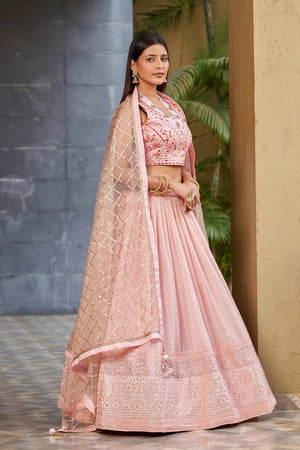 Pink Sequins Georgette Lehenga Choli With Dupatta ('8009)
