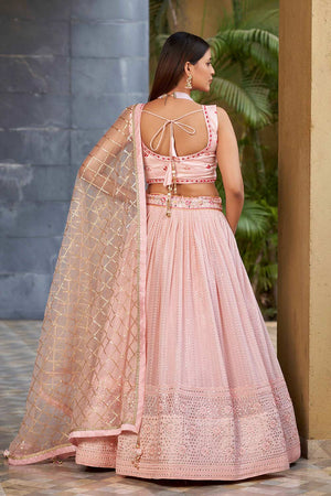 Pink Sequins Georgette Lehenga Choli With Dupatta ('8009)
