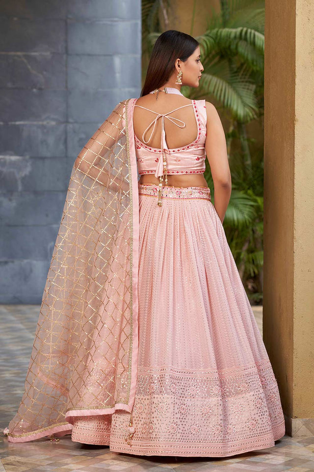 Pink Sequins Georgette Lehenga Choli With Dupatta ('8009)