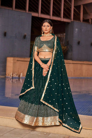 Green Sequins Georgette Lehenga Choli With Dupatta ('8010)