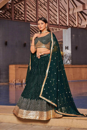 Green Sequins Georgette Lehenga Choli With Dupatta ('8010)