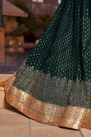 Green Sequins Georgette Lehenga Choli With Dupatta ('8010)