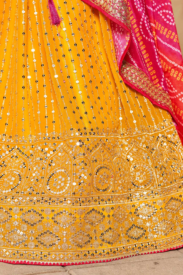 Yellow Sequins Georgette Lehenga Choli With Dupatta ('8011)