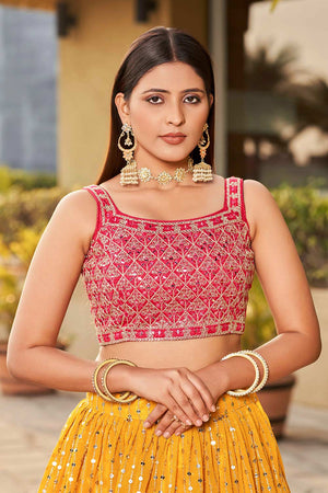 Yellow Sequins Georgette Lehenga Choli With Dupatta ('8011)