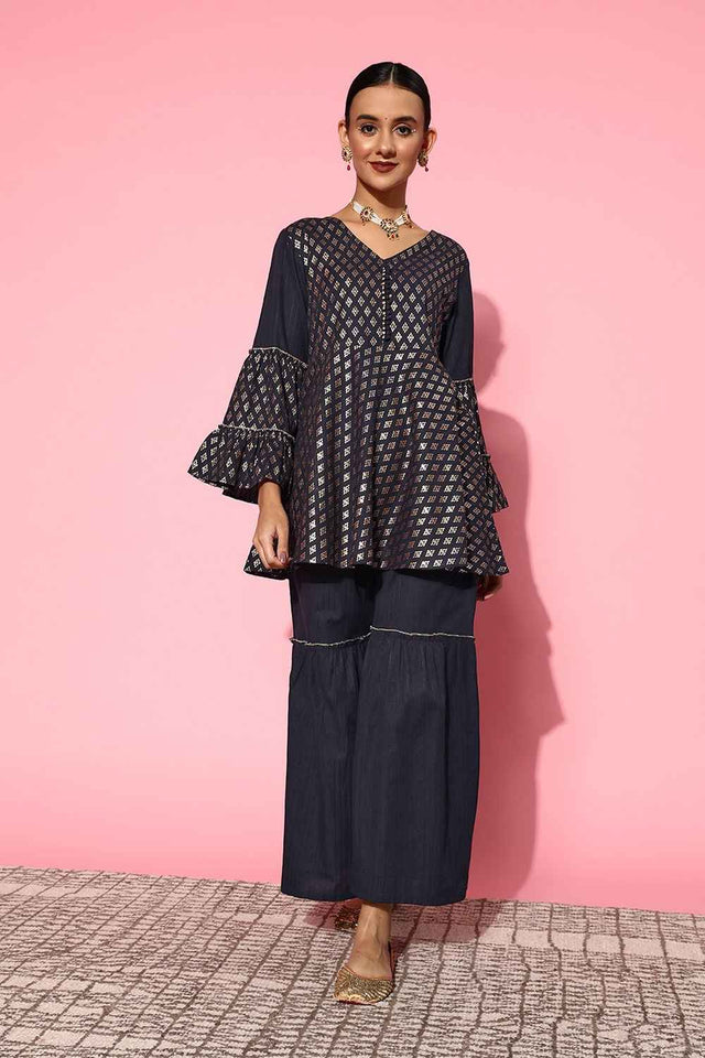 Blue Ethnic Motifs Cotton Co-Ord Set (8114CRDNB)