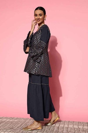 Blue Ethnic Motifs Cotton Co-Ord Set (8114CRDNB)