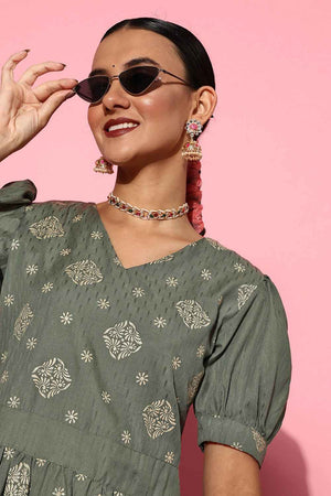 Olive Printed dobby Dress