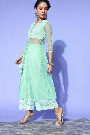 Turquoise Mirror Work?ÿ Net Co-Ord Set