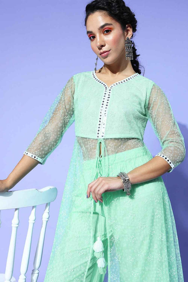 Turquoise Mirror Work?ÿ Net Co-Ord Set