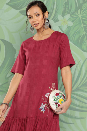 Red Embroidered Rayon Dress (9852DRSMR)