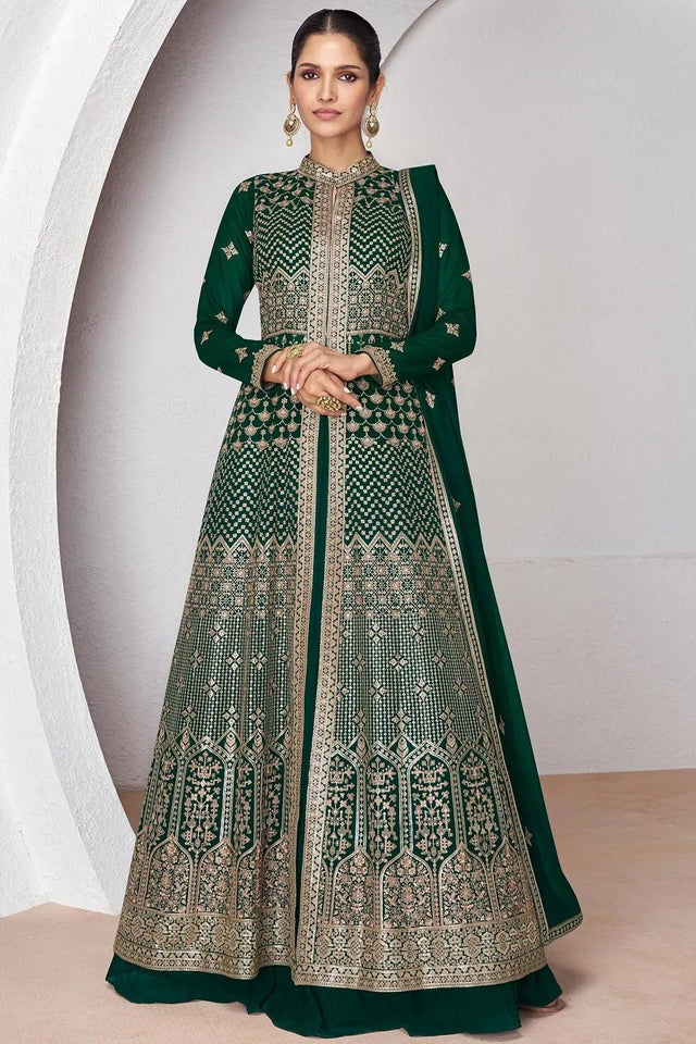 Green Sequin with Embroidered Georgette Gown