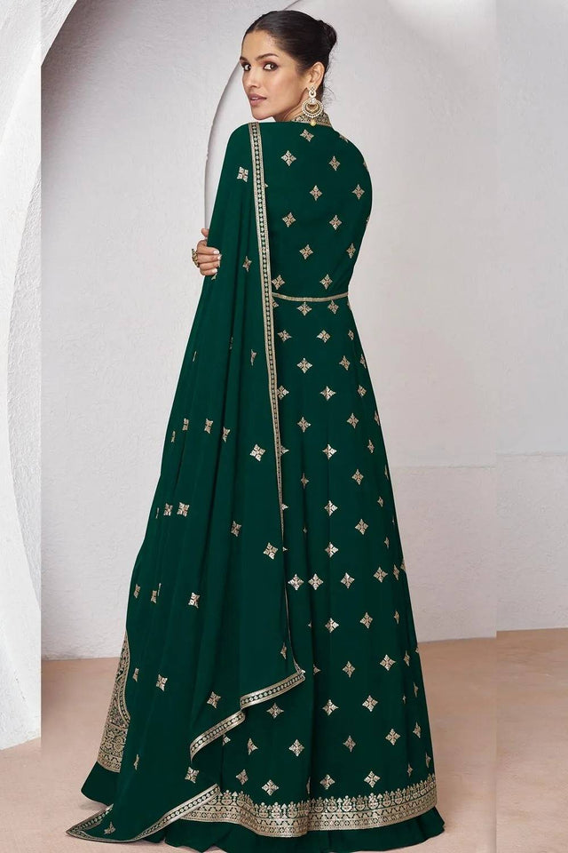 Green Sequin with Embroidered Georgette Gown