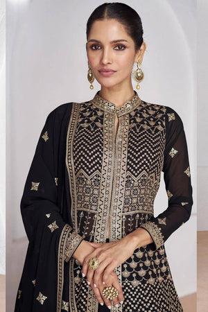 Black Sequin with Embroidered Georgette Gown