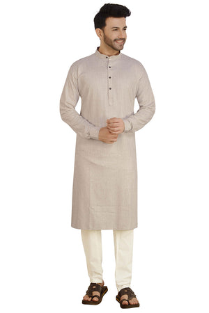 Men's Light Brown Cotton Solid Kurta Pajama