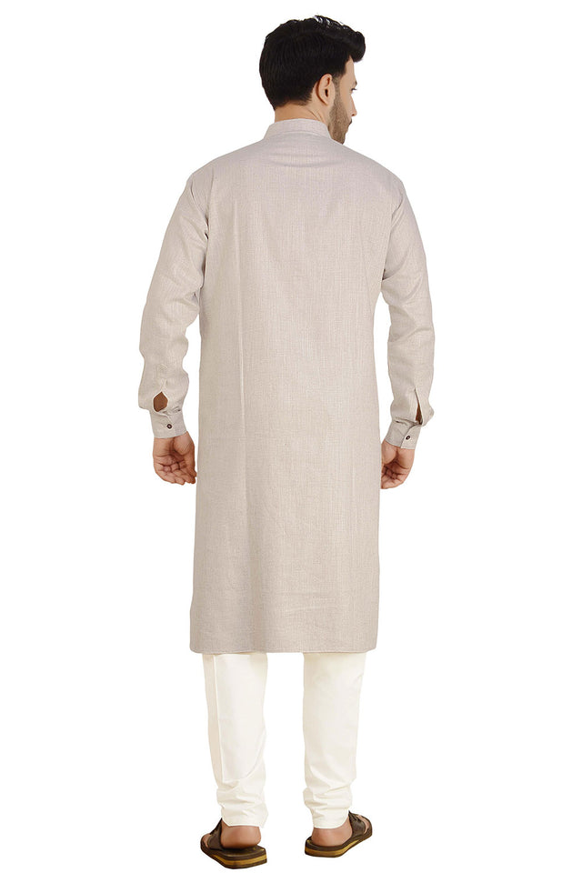 Men's Light Brown Cotton Solid Kurta Pajama