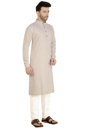 Men's Light Brown Cotton Solid Kurta Pajama