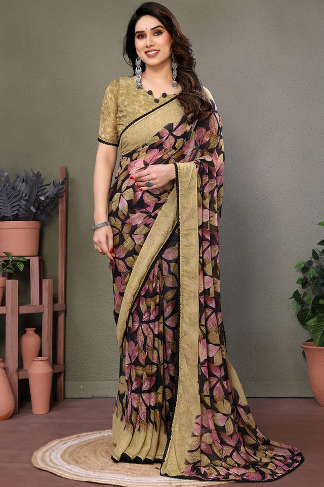 Beige Printed Chiffon Saree (AARATI-BEIGE)