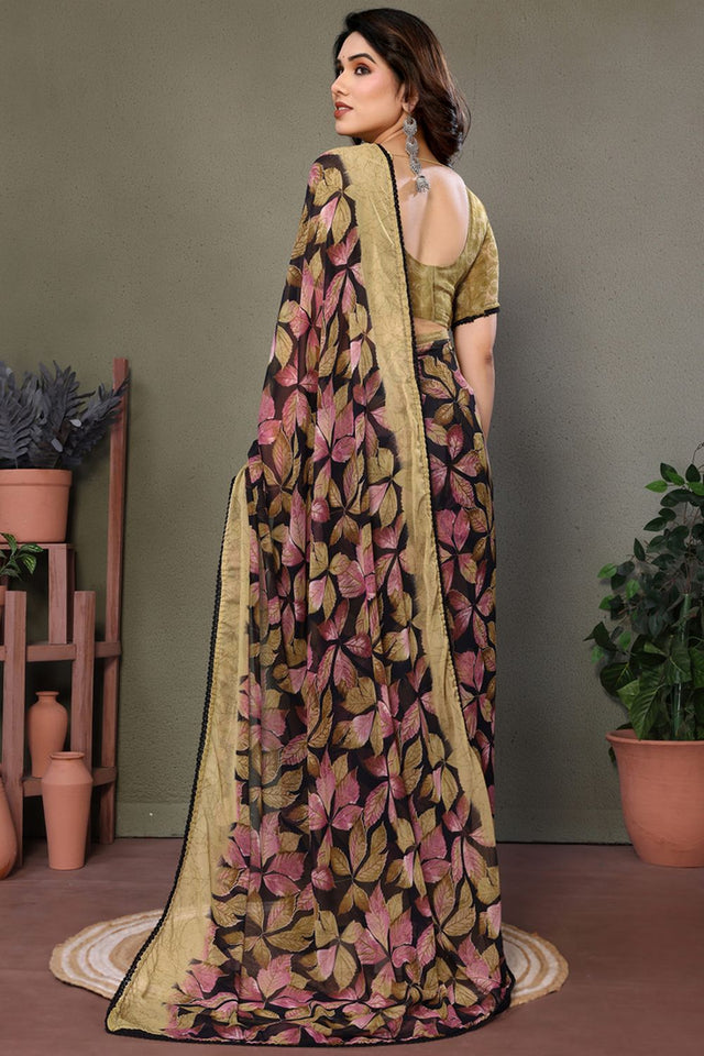 Beige Printed Chiffon Saree (AARATI-BEIGE)