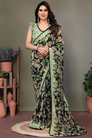 Green Printed Chiffon Saree (AARATI-LIGHTGREEN)