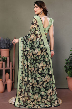 Green Printed Chiffon Saree (AARATI-LIGHTGREEN)