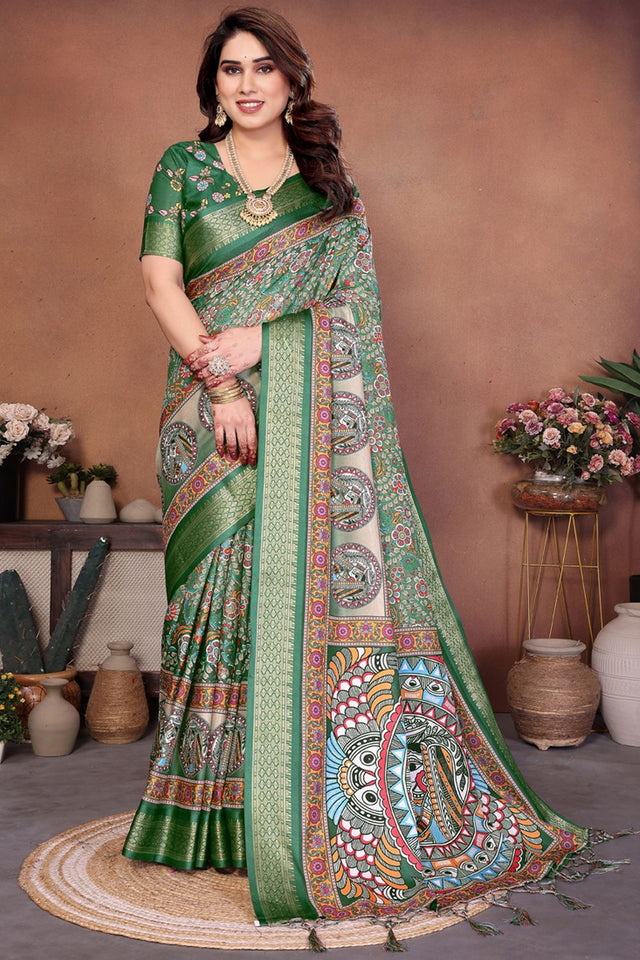 Green Printed Cotton Silk Saree (AAXITA1-GREEN)