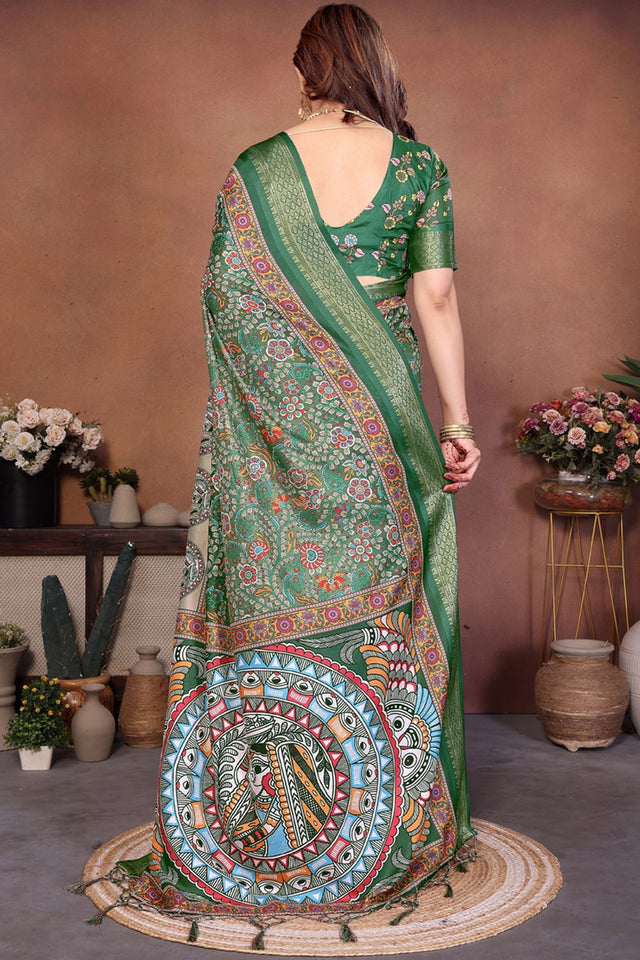 Green Printed Cotton Silk Saree (AAXITA1-GREEN)