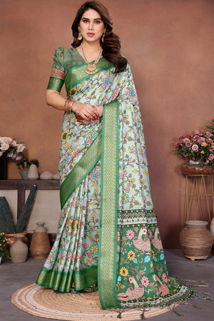Green Printed Cotton Silk Saree (AAXITA1-LIGHTGREEN)