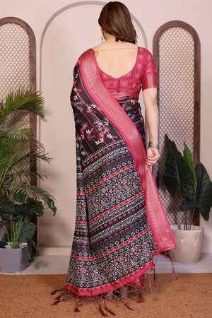 Black Floral Printed Cotton Silk Saree (AAXITA2-BLACK)