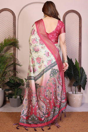 Yellow Floral Printed Cotton Silk Saree (AAXITA2-LIGHTYELLOW)